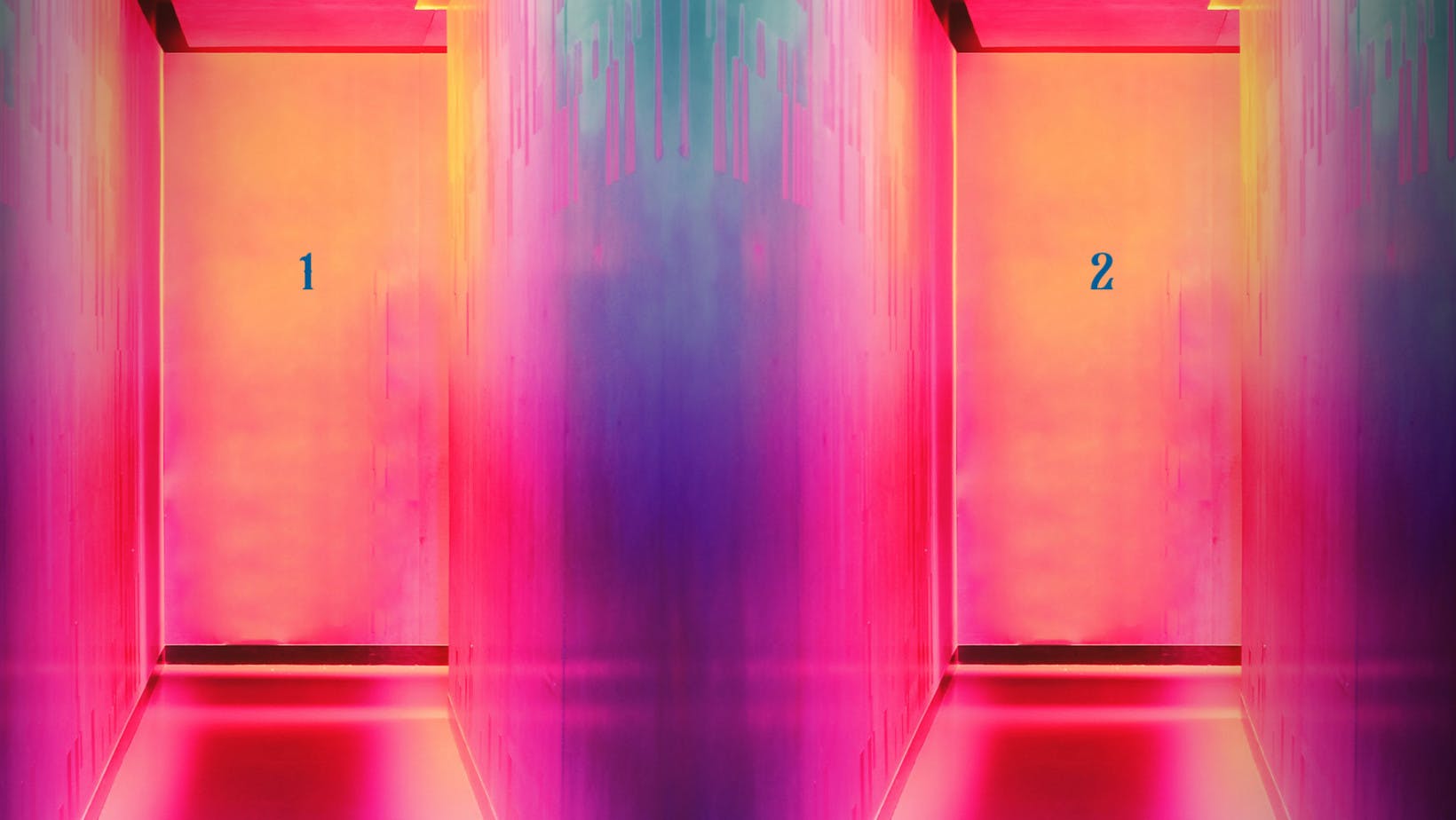 Neon colored image of a door representing degrees of freedom