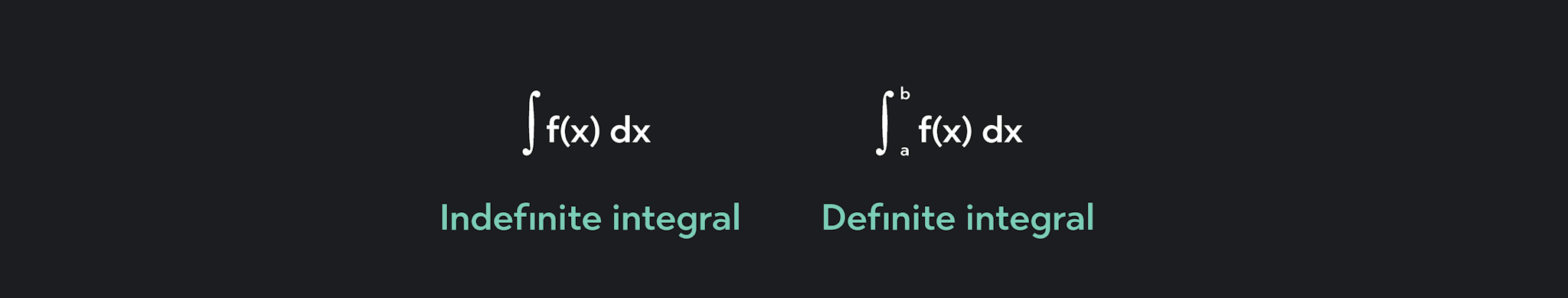 graphic  showing indefinite and definite integrals having different outputs