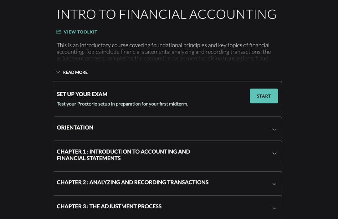 Outlier course landing page for intro to accounting